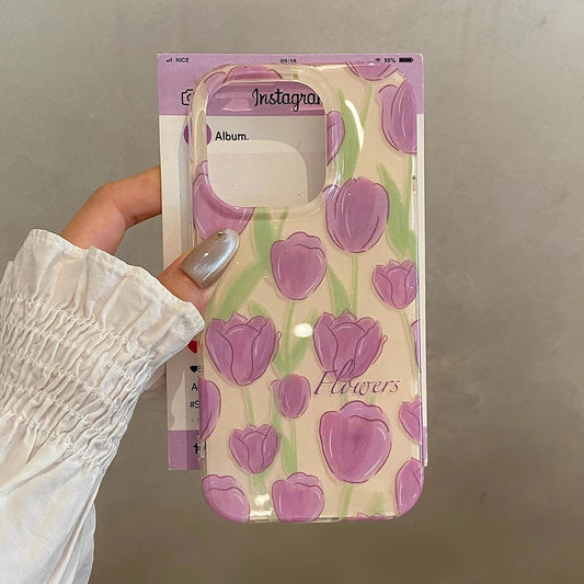 Lovely Purple Tulip Foral Shockproof Phone Case