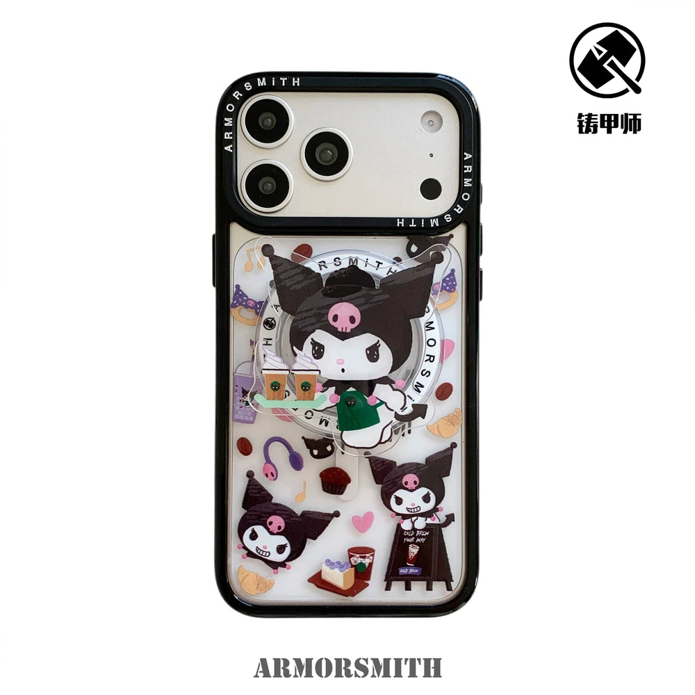 Cute Cartoon Sanrio Kuromi Magnetic Holder Magsafe Wireless Charge Phone Case For iPhone
