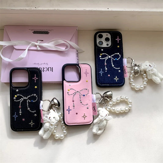 Cute Diamond Bow Denim Phone Case