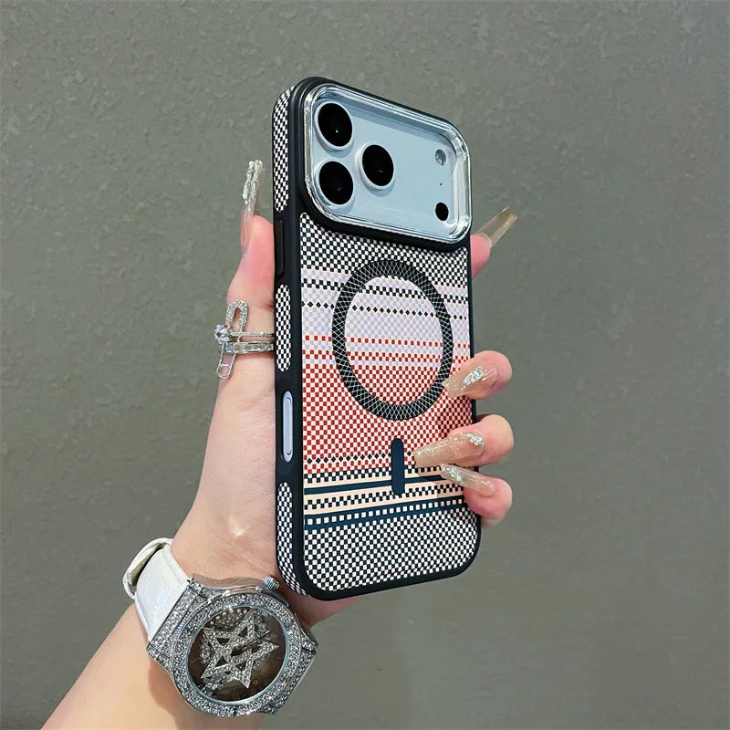 Luxury Colorful Striped Carbon Fiber Texture Magnetic Phone Case For iPhone