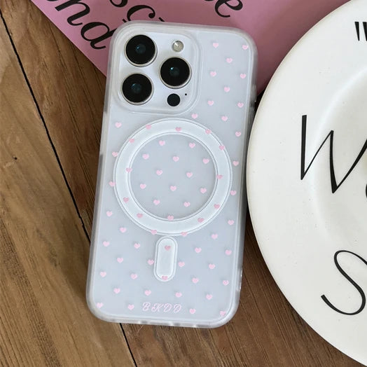 Cute Pink Small Love Heart Magnetic Phone Case