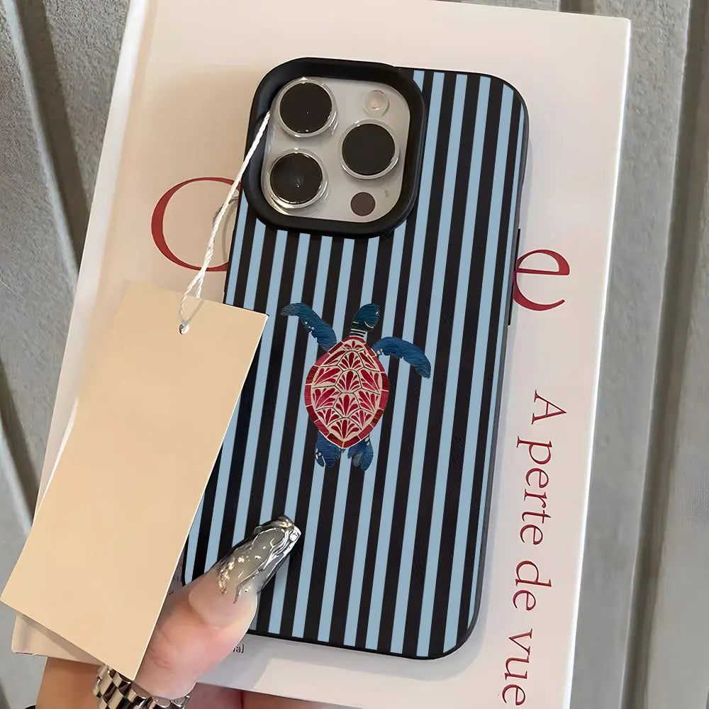 Blue Stripe Cute Sea Turtle Pattern Phone Case For iPhone