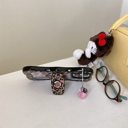 New Creative Style Perforated Leopard Print Black Leather kiity Cat Phone Case For iPhone