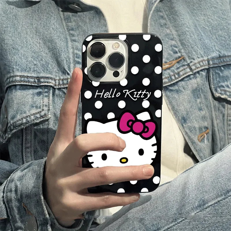 Wave Point Hello Kitty Bow Strap Phone Case For iPhone