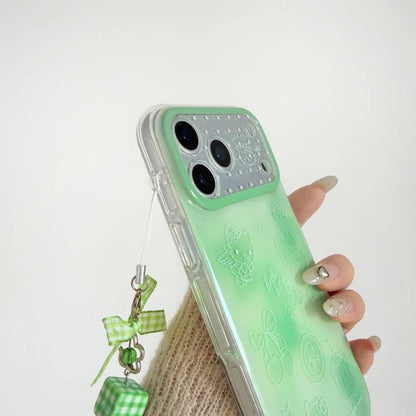 Korean Cute IMD Double Layer Green Line Kitty Phone Case For iPhone