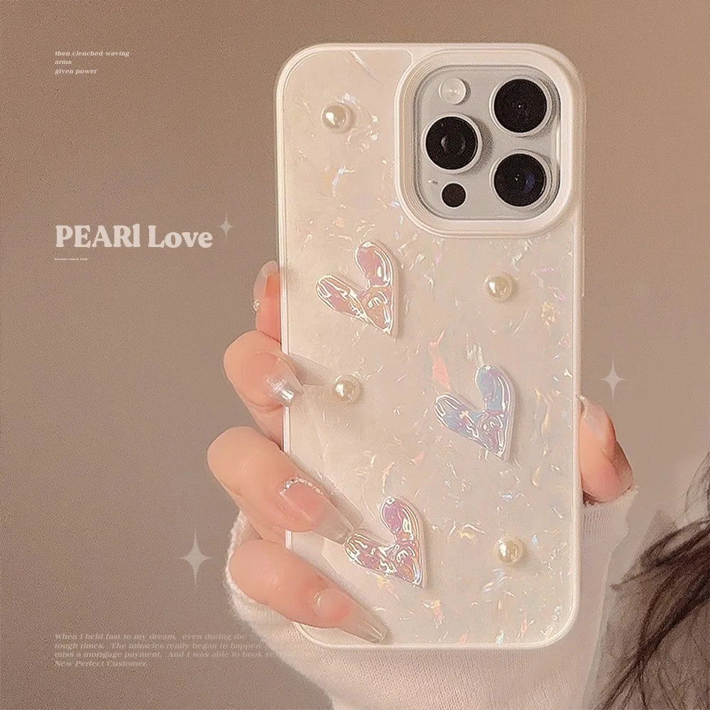 Korean Cute 3D Laser Pearl Love Soft Silicone Case For iPhone