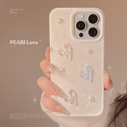 Korean Cute 3D Laser Pearl Love Soft Silicone Case For iPhone