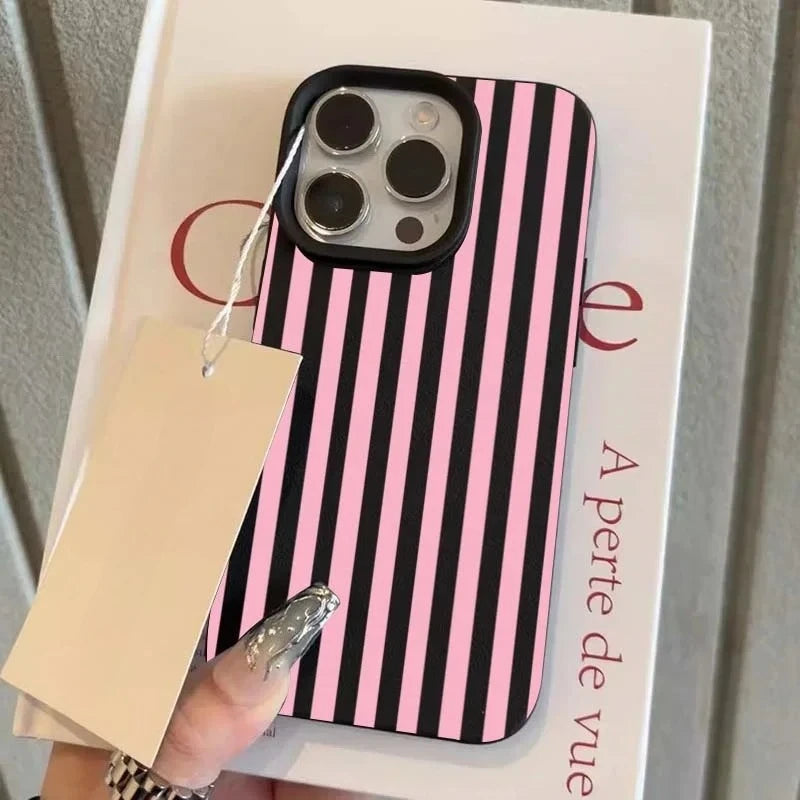 Luxury Double Color Contrast Stripe Case For iPhone