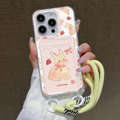 Cute Rabbit Card Slot Bag Holder Phone Case For iPhone