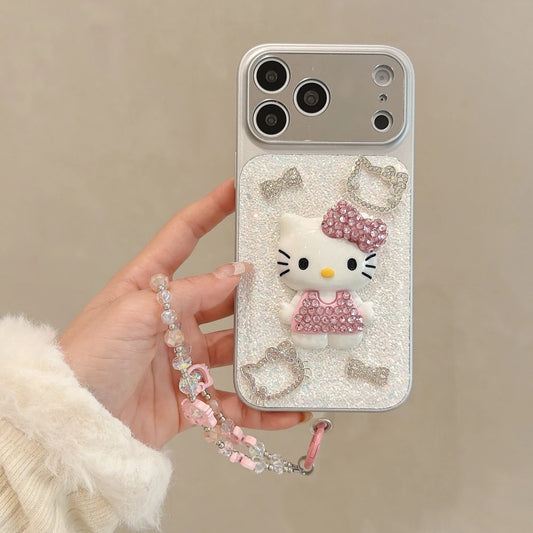 Sanrio Hello Kitty Bling Glitter Pearl 3D Cute Cartoon  Phone Case For iPhone