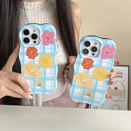 Artistic Plaid Pattern Colorful Floral Prints Irregular Shape Phone Chic Case