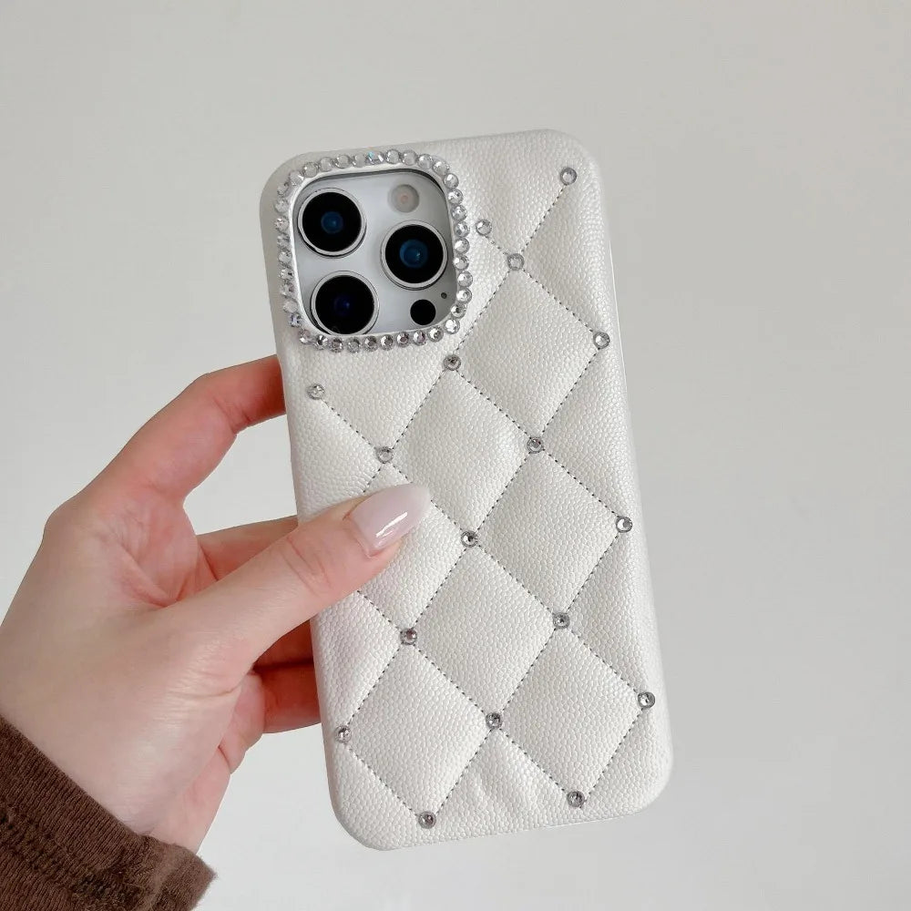 Fashionable Minimalist Diamond Grid Pattern Solid Color Phone Case For iPhone