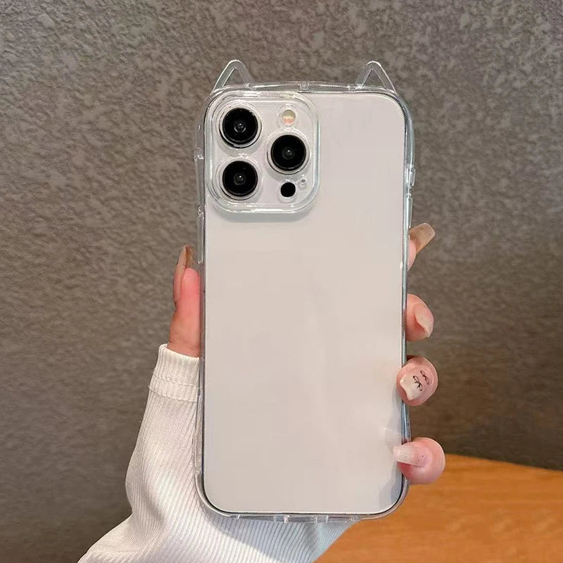 Cute Cat 3D Ears Transparent Phone Case