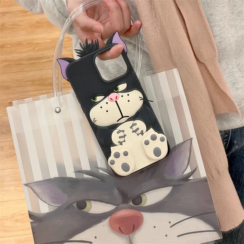 3D Lucifer Cat Cinderella Stretching Feet Cover For iPhone