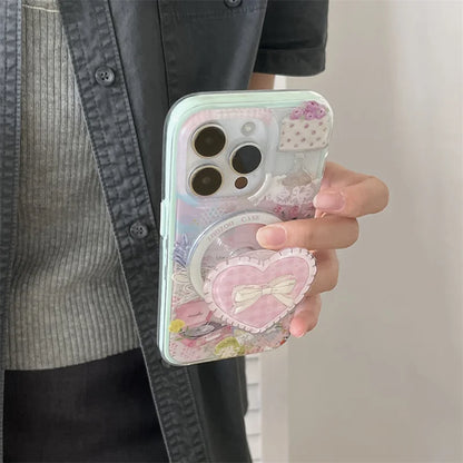 Cute Floral Bow Magnetic Stand Phone Case