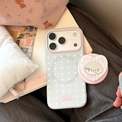 Korean Love Heart Stars Cartoon Cat Dog Mirror Magnetic Bracket Phone Case For iPhone