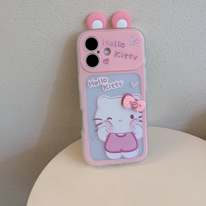 3D Bow Sanrio Hello Kitty Rabbit Ears Lens Protection Case For iPhone