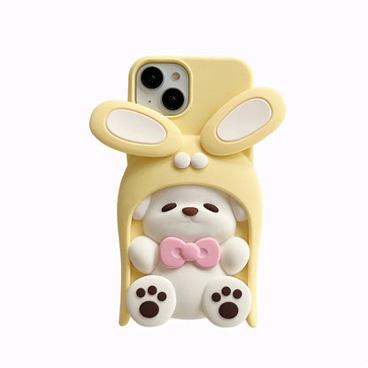 Cute 3D Rotating Ear Bow Dog Silicone Phone Case
