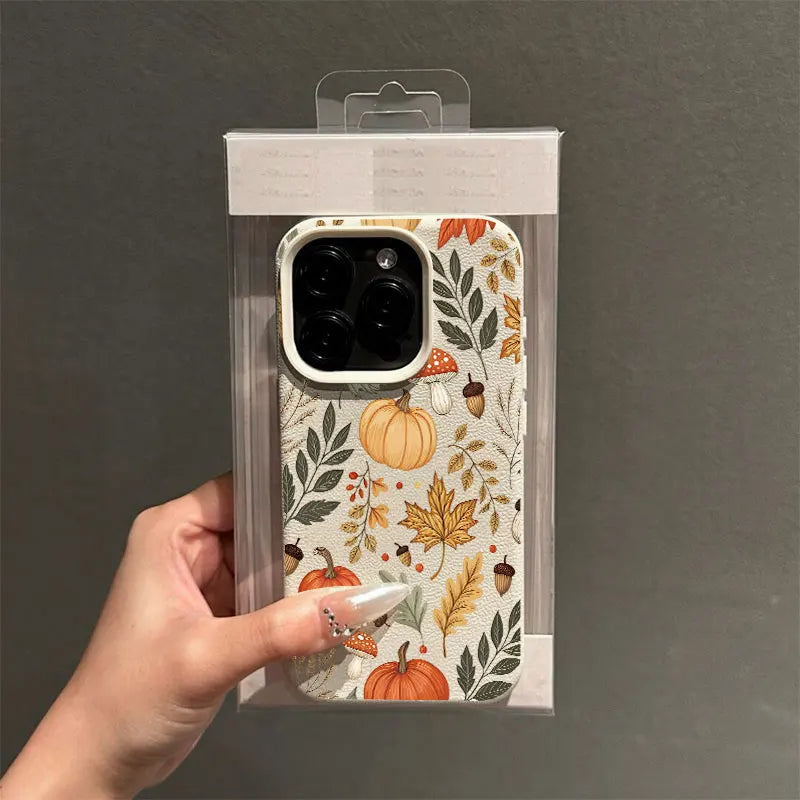 Vintage Fall Maple Leaf Pumpkin Phone Case For iPhone