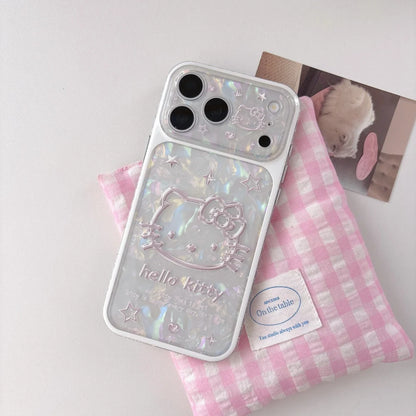 Korean Cute Cartoon Sanrio Hello Kitty 3D Beige Embossed Shockproof Phone Case For iPhone
