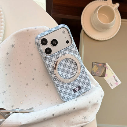 Korean Grid Pattern Fold 360° Rotating Ring Magnetic Bracket Phone Case For iPhone