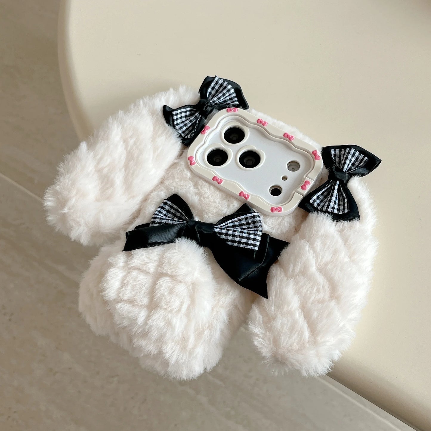 Bunny Rabbit Plush Phone Case with Butterfly Knot Design For iPhone