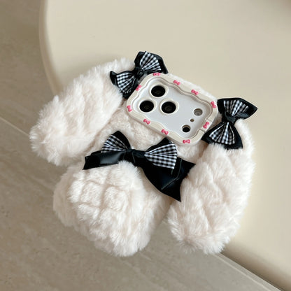 Bunny Rabbit Plush Phone Case with Butterfly Knot Design For iPhone