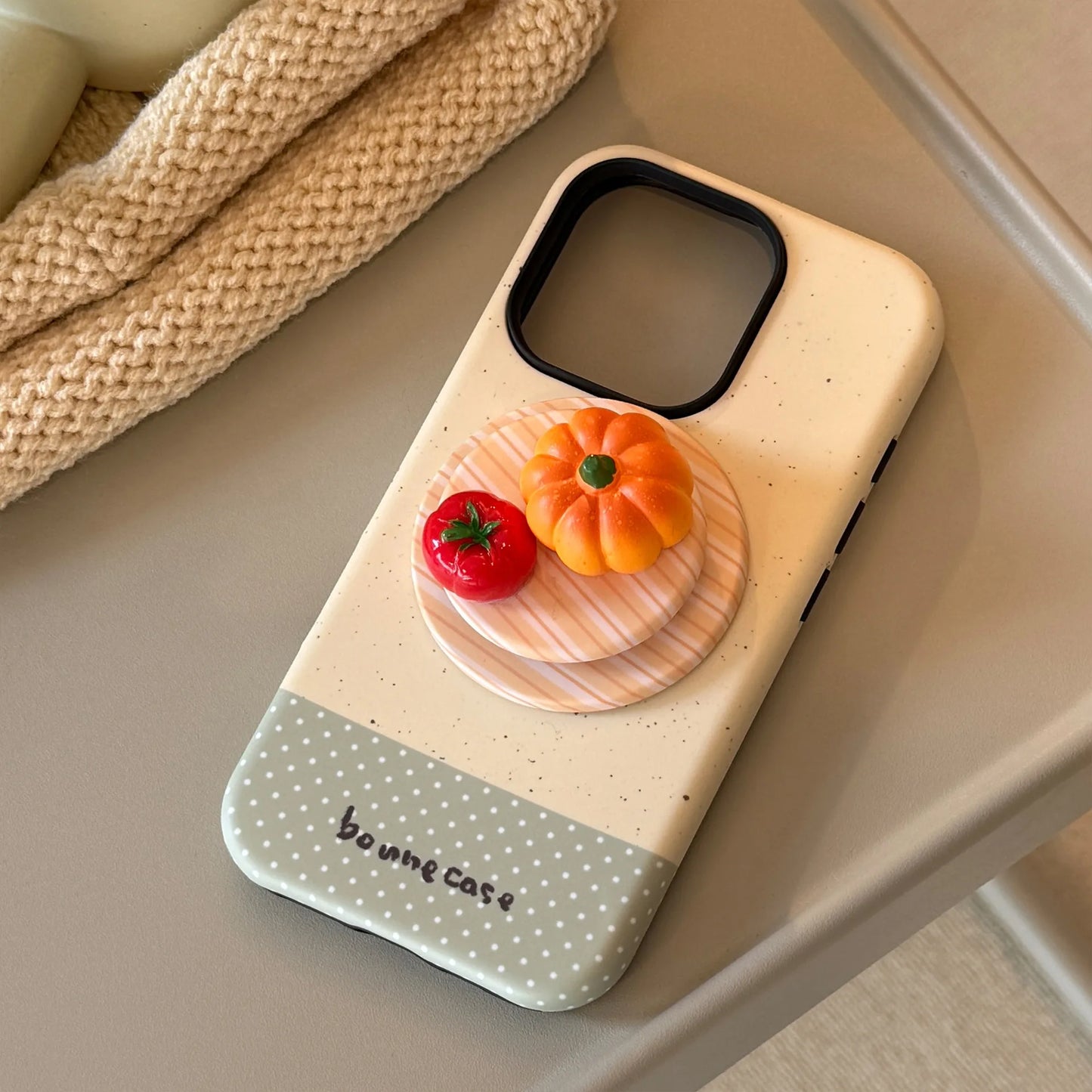 Korean Splicing 3D Cartoon Fruit Plaid Bracket Magnetic Phone Case For iPhone