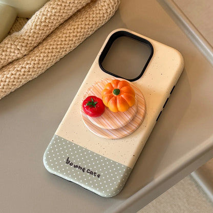 Korean Splicing 3D Cartoon Fruit Plaid Bracket Magnetic Phone Case For iPhone
