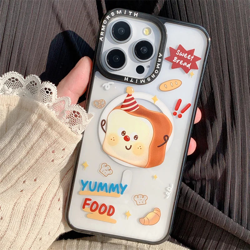 Kawaii Bread Magnetic Stand Holder Phone Case