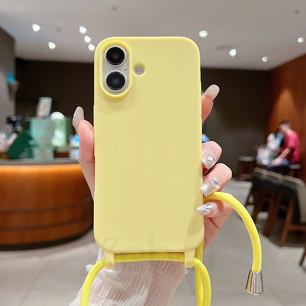 Crossbody Lanyard Matte Silicone Phone Case For iPhone