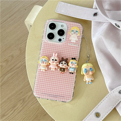 Korean Pink Plaid Pattern Cute Phone Case For iPhone