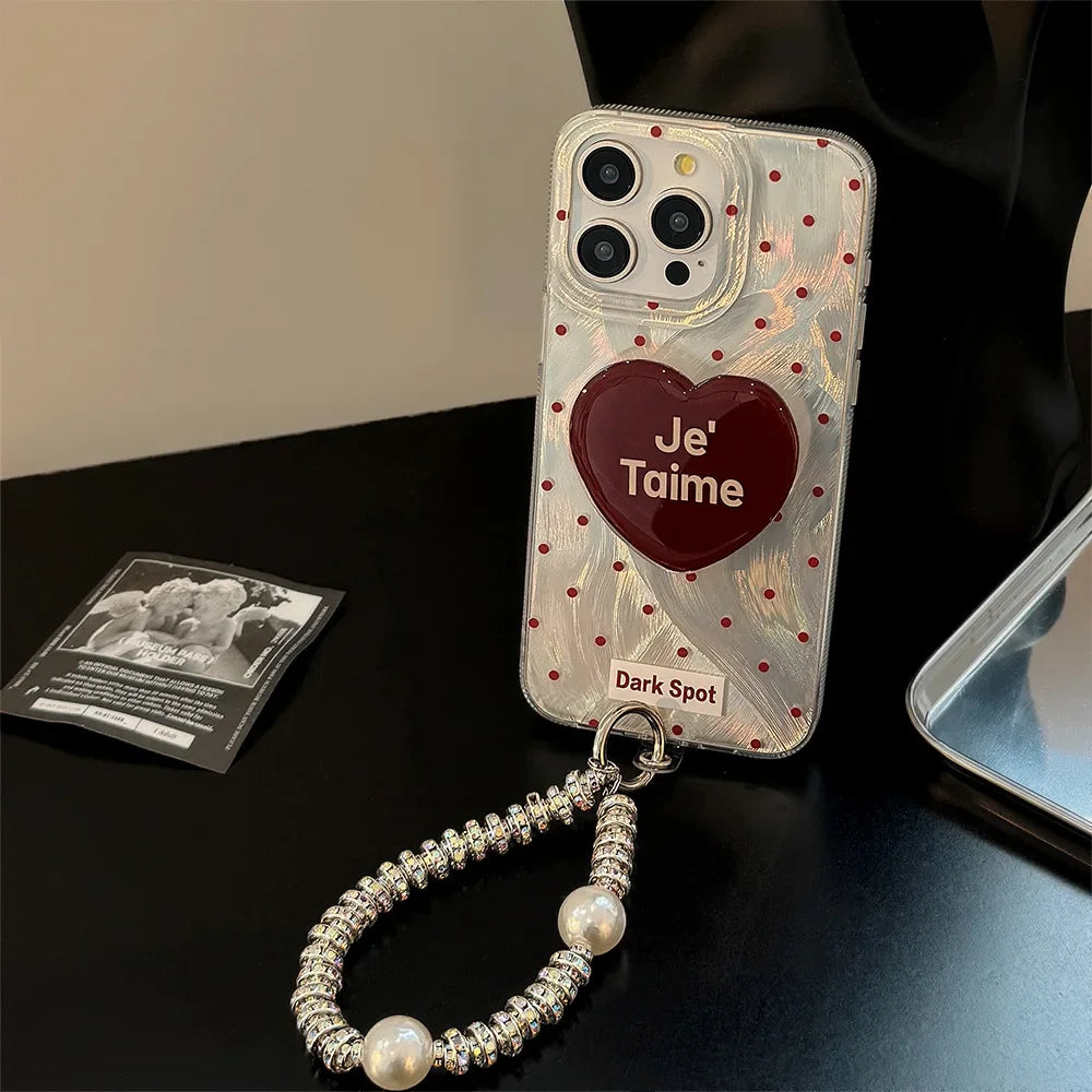 Black Red Heart Grip Tok Stand Holder Dazzling Laser Phone Case For iPhone