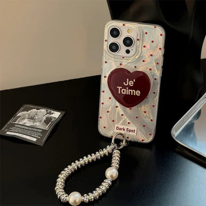 Black Red Heart Grip Tok Stand Holder Dazzling Laser Phone Case For iPhone