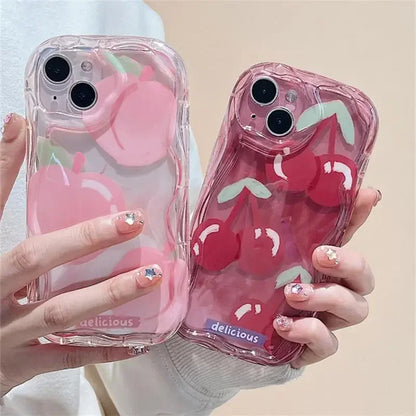 Pink Peach Cherry Soft Clear TPU Phone Case For IPhone