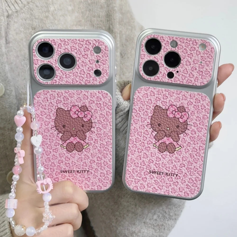 Electroplating Skin Powder Leopard Print Kitty Phone Case For iPhone