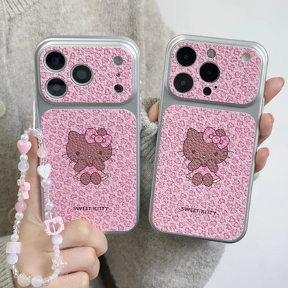 Electroplating Skin Powder Leopard Print Kitty Phone Case For iPhone