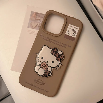 Korean Cartoon Cute 3D Hello Kitty Sticker With Lanyard Soft Phone Case For iPhone