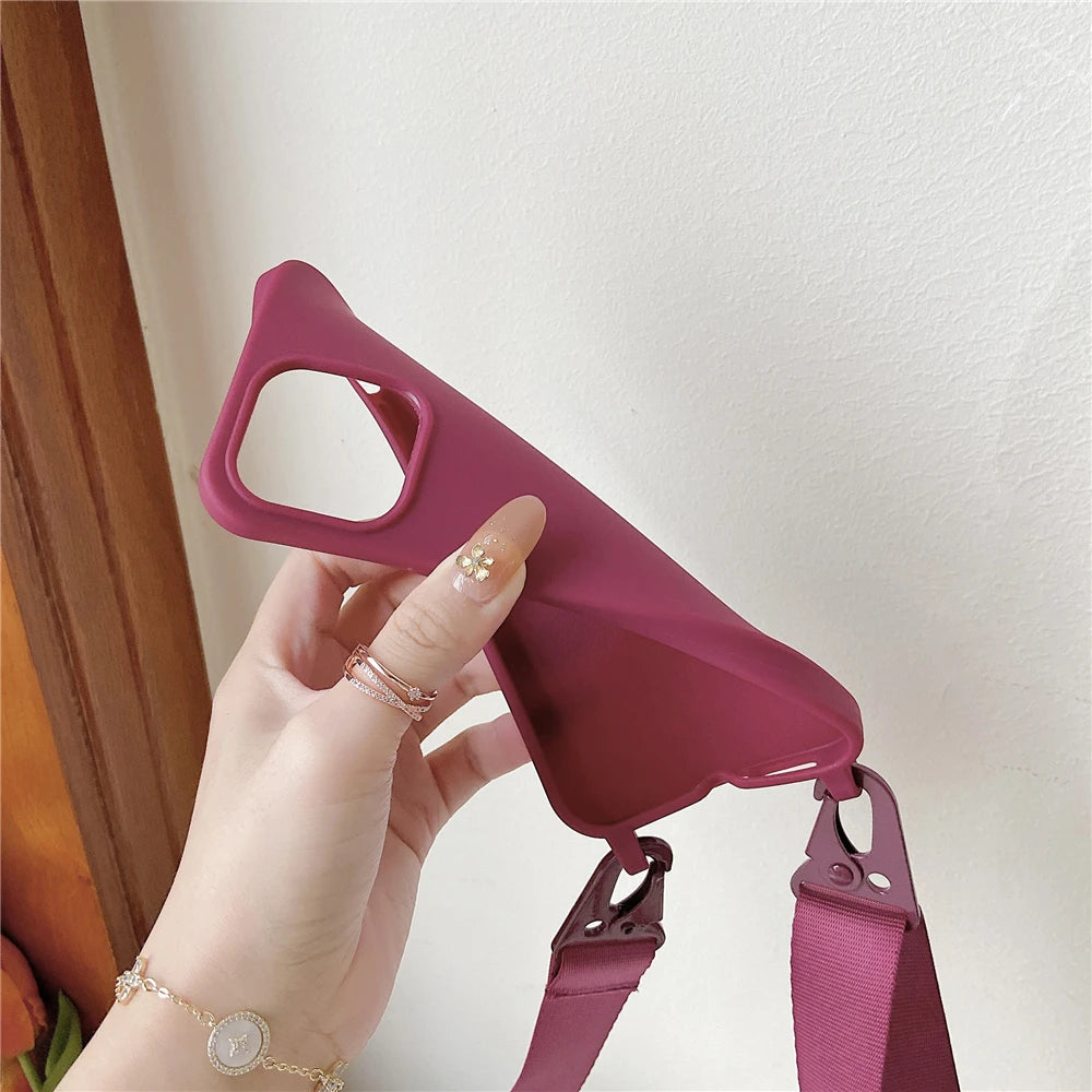 Crossbody Lanyard Matte Silicone Soft For Case iPhone