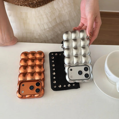 Cartoon Lattice 3D Block Plating Case  For iPhone
