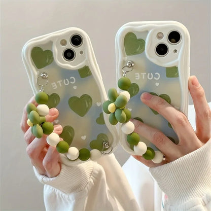Green Heart Wavy-edge Pattern Phone Case For iPhone