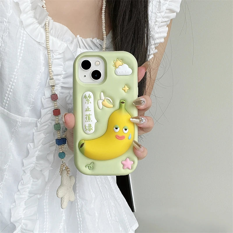 Phone Case 3D Funny Banana Cartoon Cute Soft Silicone Cover