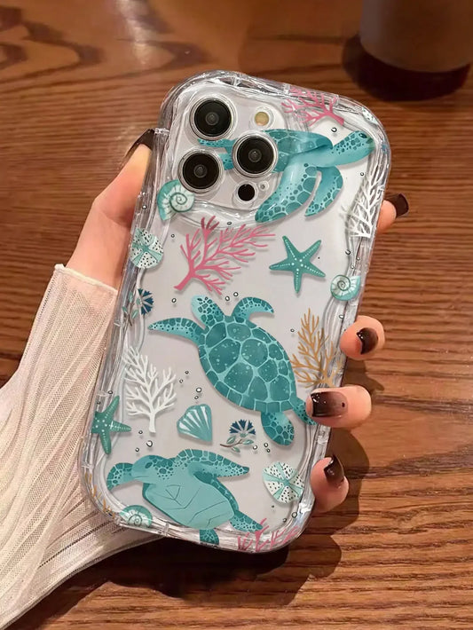 Turtle Painting Cream Shell Wave Edge Colorful Simple Phone Case