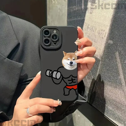 Funny Fitness Shiba Dog And Cat  Couple Phone Case For iPhone