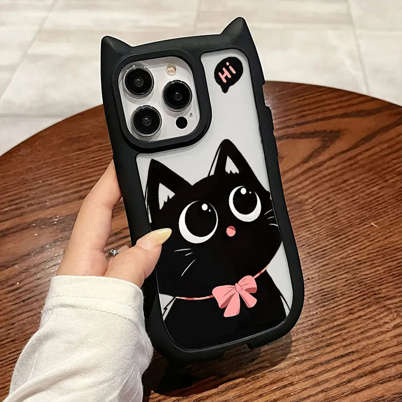 Cute Big Eyed Cat Pattern Cat's Ears Phone Case For iPhone