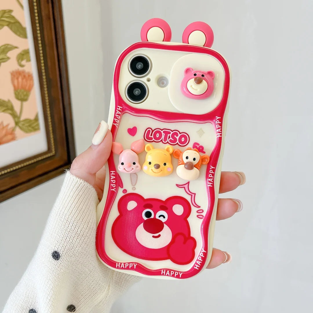 Cute Cartoon Winnie the Pooh Lotso Strap Chain Phone Case For iPhone