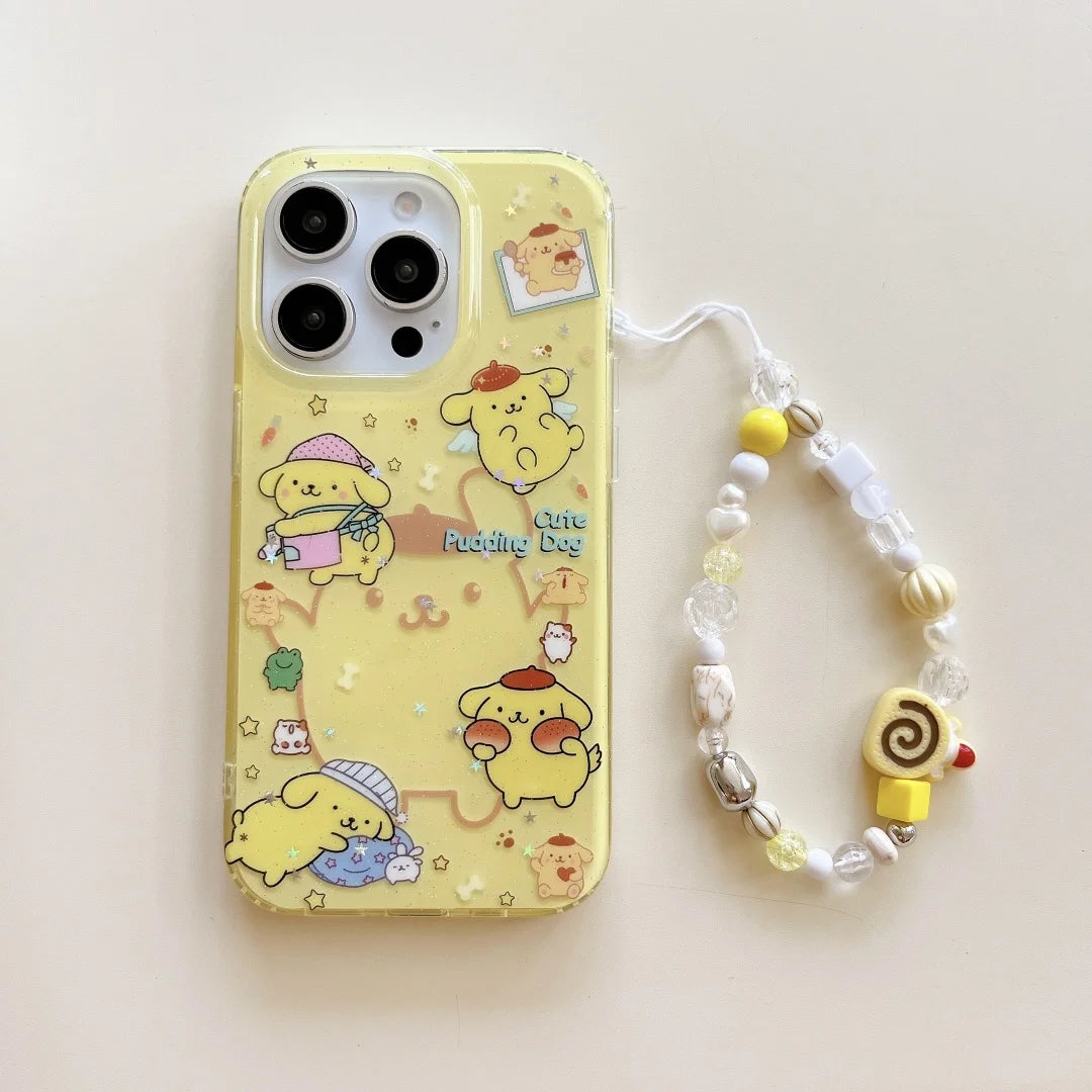 Lovely Pom Pom Purin Soft Phone Lanyard Case For iPhone