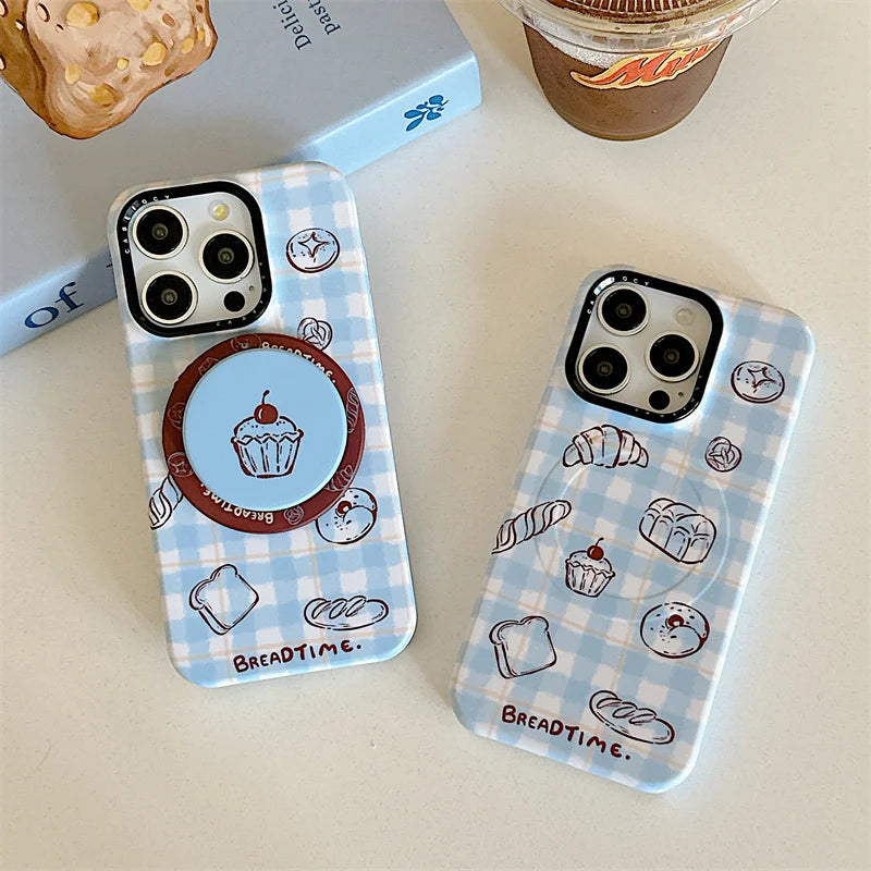 Fashion Blue Checkered Bread Magnetic Phone Case