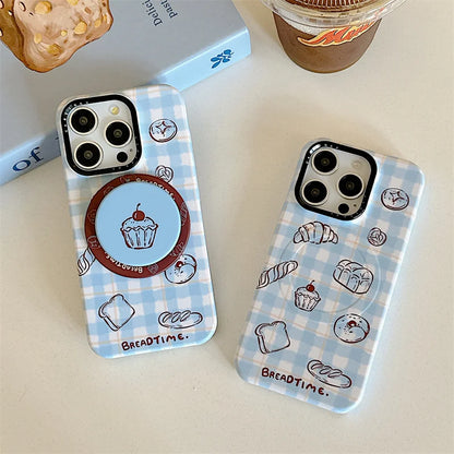 Fashion Blue Checkered Bread Magnetic Phone Case
