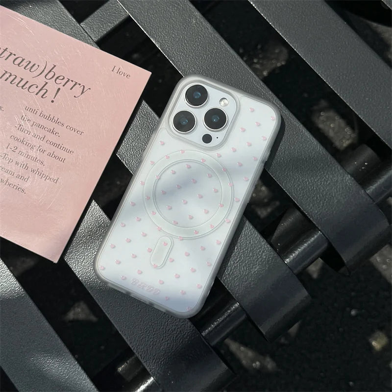 Cute Pink Small Love Heart Magnetic Phone Case